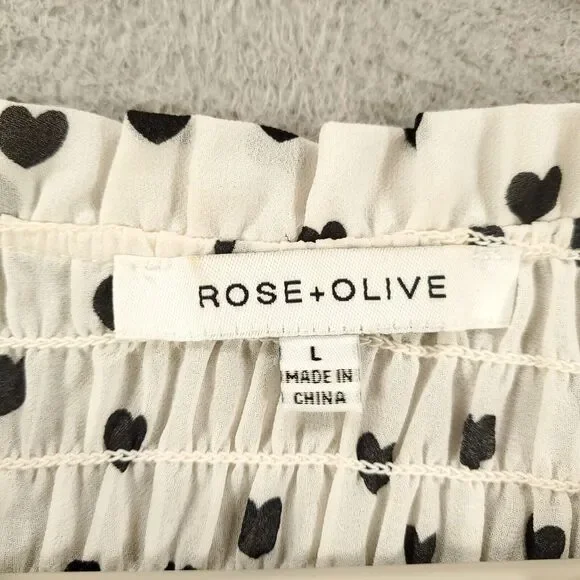 Rose & Olive Blouse Womens Large Little Ditsy Hearts Allover White Smocking - Picture 6 of 12